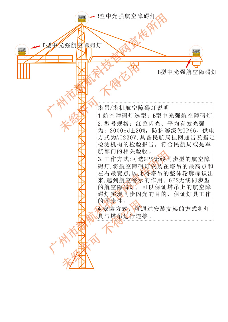 塔機航空障礙燈,塔吊航空障礙燈設(shè)置說明